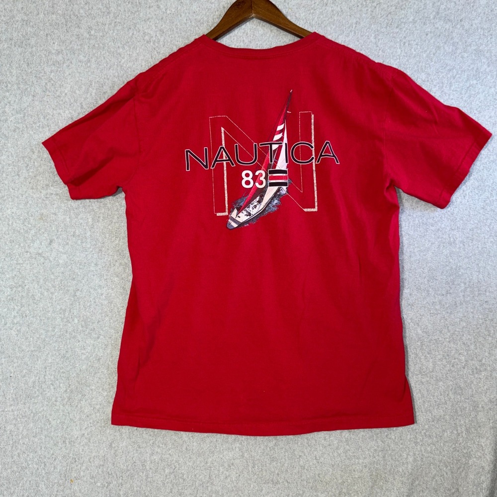 Nautica Vintage 83 Sailboat Graphic Red Tee Medium Coastal Prep
